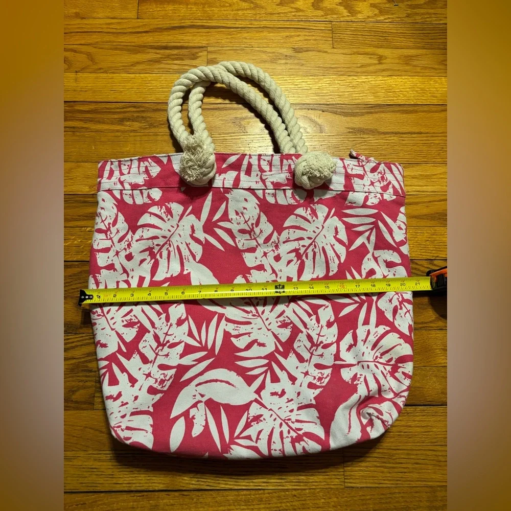 Pink and White Leaf Print Tote Bag - Picture 1 of 10